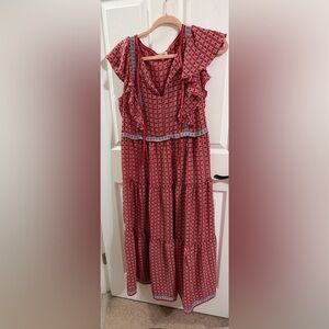 Max Studio Red Printed Maxi Dress with Trim